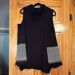 Roaman's Black Cowl Neck Sweater with White Pattern